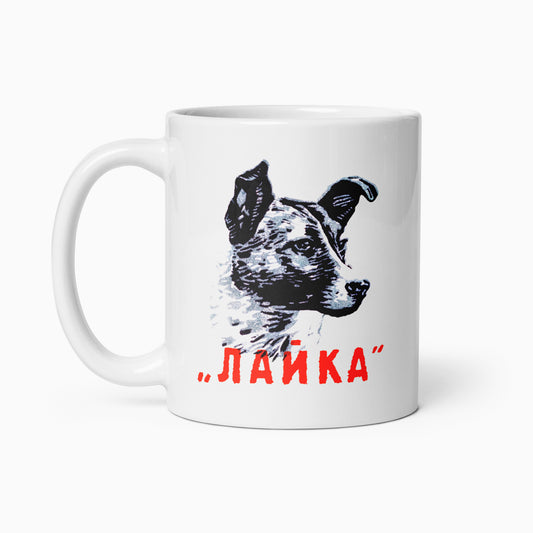 Laika the space dog white mug - front