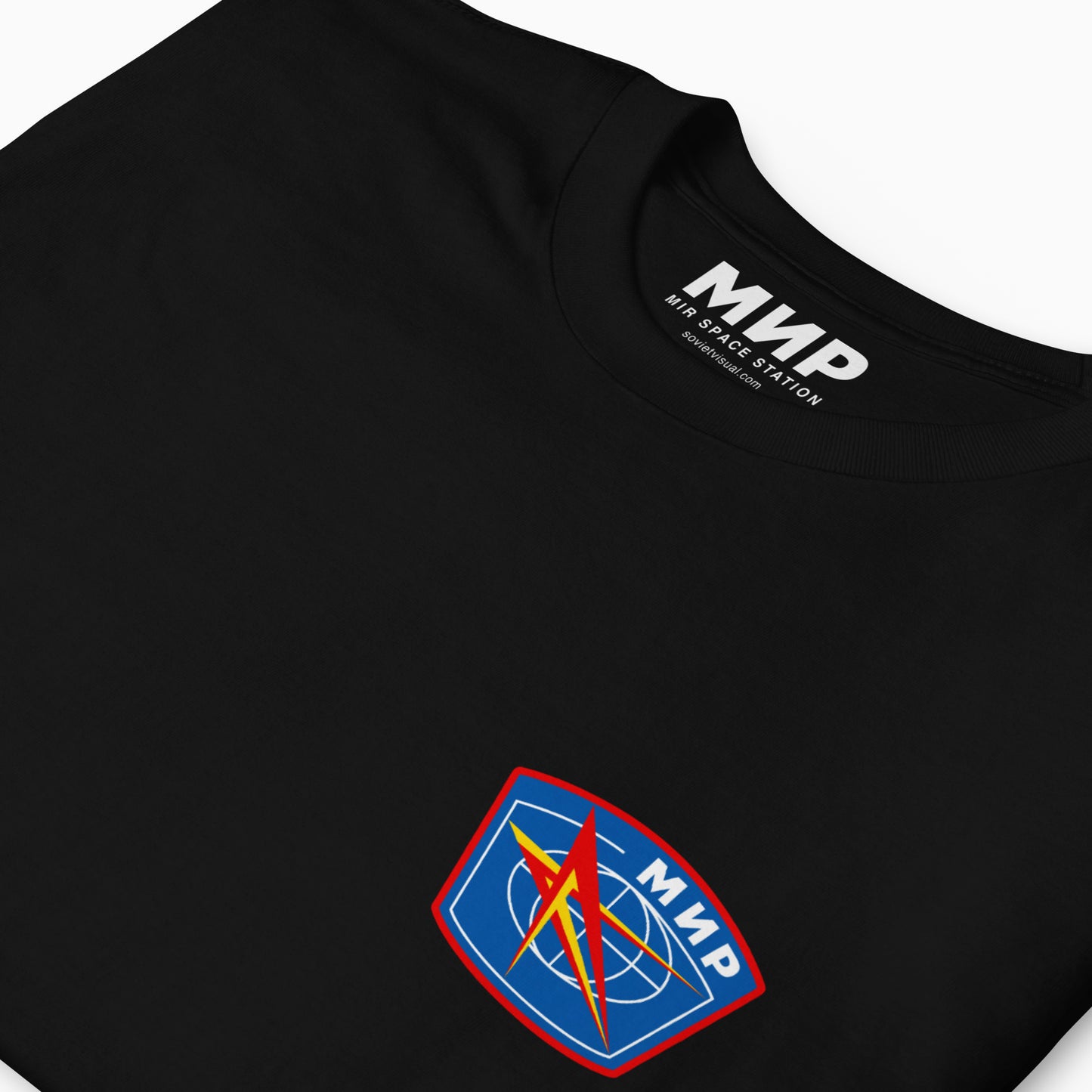 Mir Space Station black unisex T-shirt - closeup