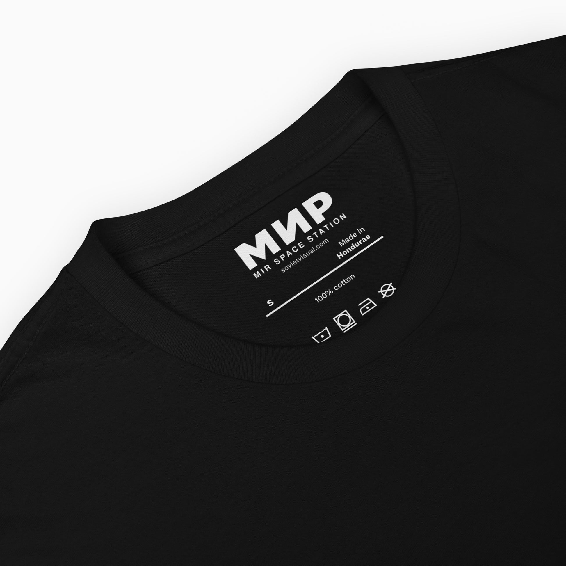 Mir Space Station black unisex T-shirt - inside label design