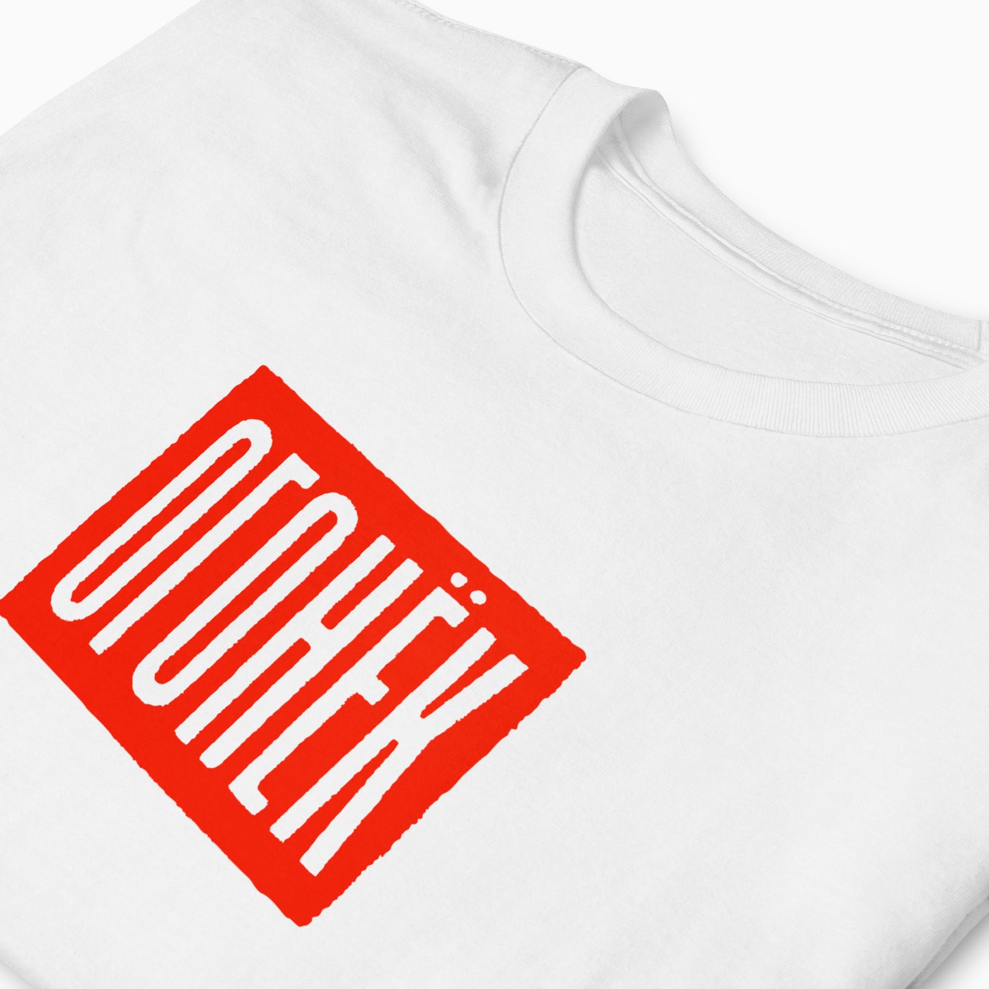 Ogonek white unisex Tee closeup photo