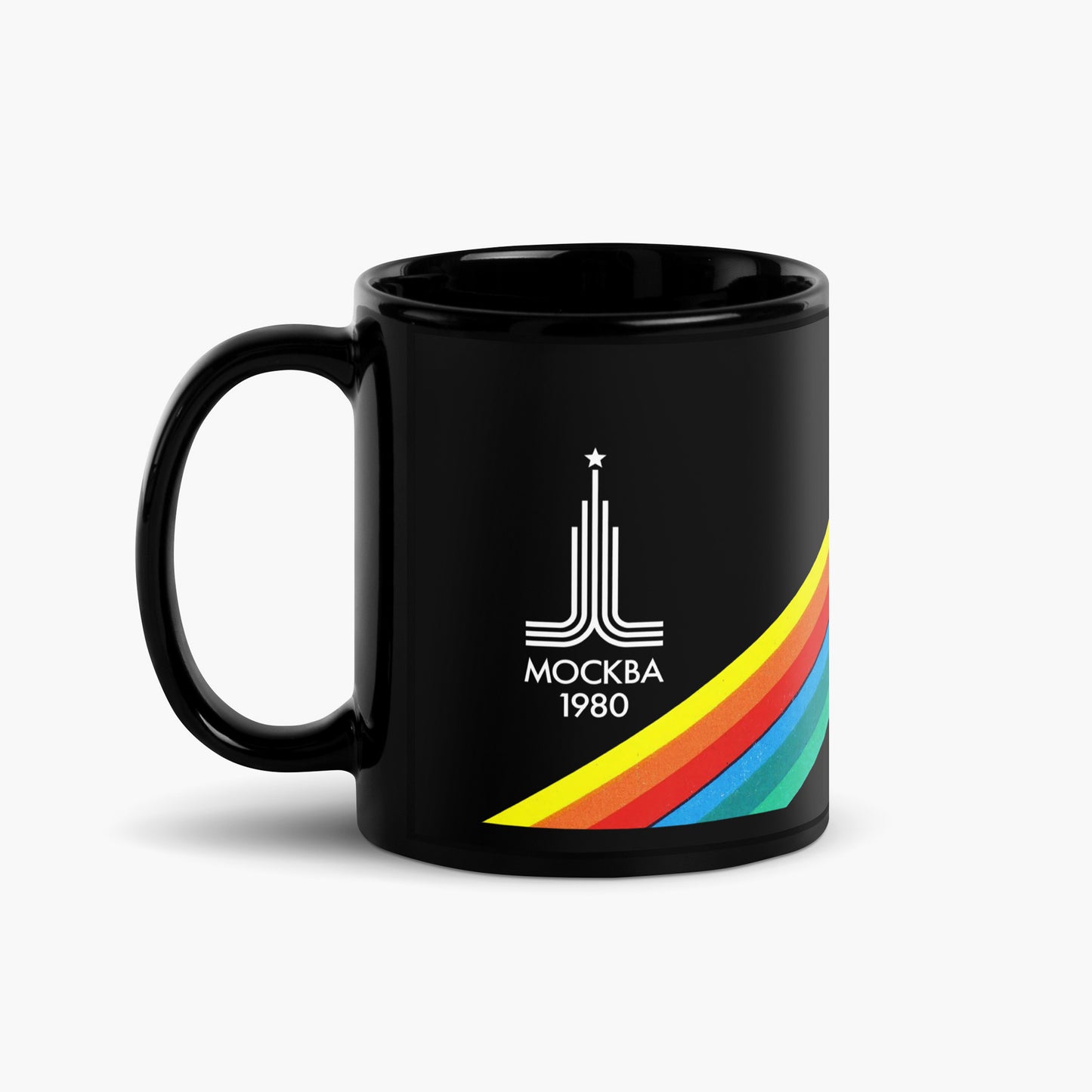 Moscow 1980 Olympics black mug - front